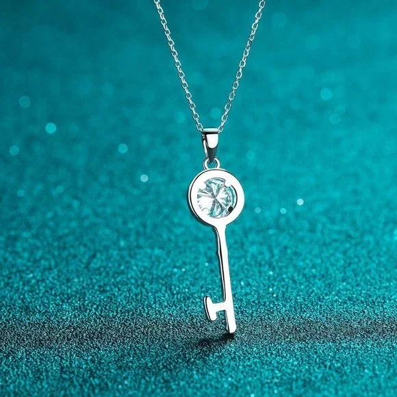 Certified 1ct. t.w. Diamond Moissanite Key Necklace NEW - Picture 4 of 7